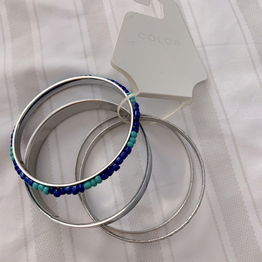 New Bangle Bracelet Set Blue & Silver